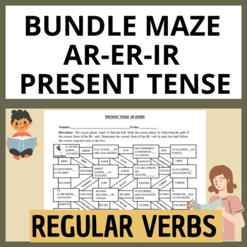 Preview of AR ER & IR VERBS Regular Present Tense Maze Bundle-Spanish-Laberinto-Worksheets