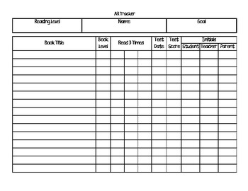 Preview of AR Reading Log