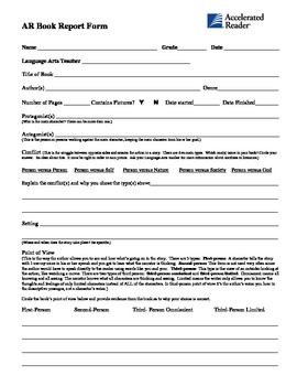 Preview of AR (Second Chance) Book Report Form for Middle & High School Students