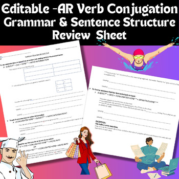 Preview of Review for quiz or test- Present tense -AR ending verb conjugations