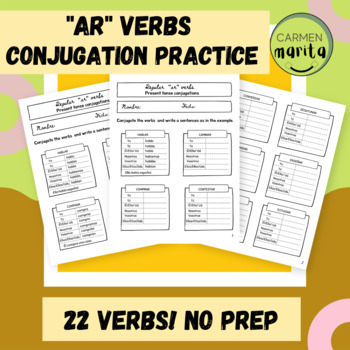 Preview of AR Verbs Conjugation Practice charts Present tense. Print, editable, EASEL