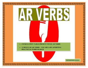 Preview of AR Verbs-Conjugation Table-Writing Prompt/Word Search- Spanish 