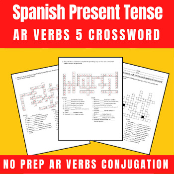 Preview of AR Verbs in Spanish Verbos AR Present Tense Bundle of 5 Crossword Puzzles