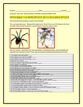 Preview of ARACHNIDS/ SCIENCE, MG & SUMMER CAMP: JORO SPIDER & RED BACK SPIDER