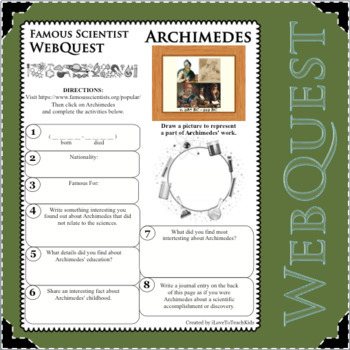 Preview of ARCHIMEDES Science WebQuest Scientist Research Project Biography Notes