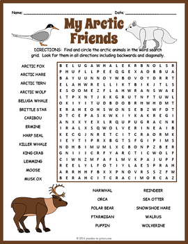 ARCTIC & POLAR ANIMALS Word Search Puzzle Worksheet Activity | TPT