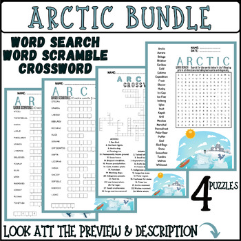 ARCTIC bundle word search word scramble crossword by Mind Games