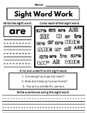ARE: Kindergarten Dolch Sight Word Worksheet - FREEBIE!