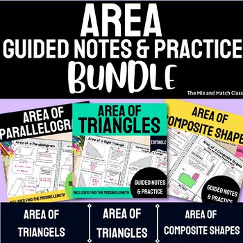 Preview of AREA Notes BUNDLE - Area of a Triangle Notes - Parallelograms - Composite Shapes