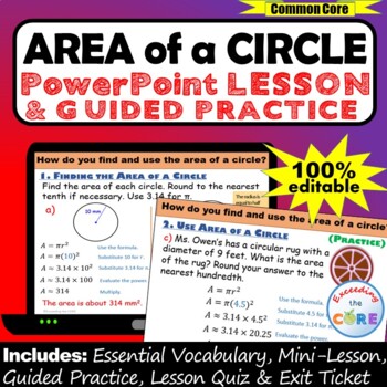 Preview of AREA OF A CIRCLE PowerPoint Lesson & Guided Practice | Distance Learning