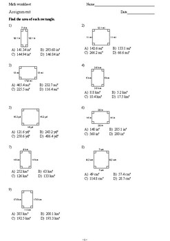 Preview of AREA OF A RECTANGLE - 50 MULTIPLE CHOICE QUESTIONS + ANSWER KEY