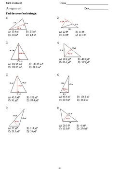 Preview of AREA OF A TRIANGLE 50 MULTIPLE CHOICE QUESTIONS + ANSWER KEY