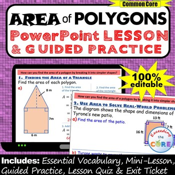 Preview of AREA OF POLYGONS PowerPoint Lesson AND Guided Practice | Distance Learning