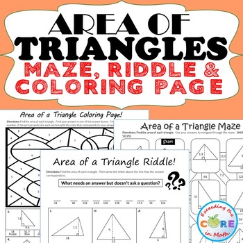 Preview of AREA OF TRIANGLES Maze, Riddle, Color by Numbers Page Math | PRINT AND DIGITAL