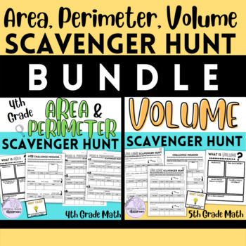 Preview of AREA, PERIMETER, & VOLUME Scavenger Hunt 4th & 5th Grade BUNDLE