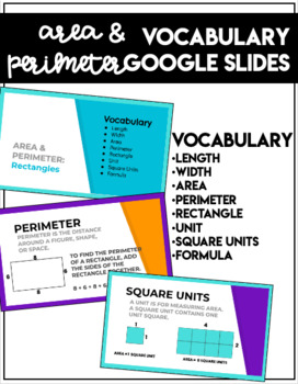 Preview of AREA & PERIMETER vocabulary lesson | Google Slides | Distance Learning