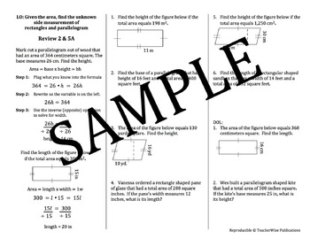 Preview of AREA Problem Solving Mini Lessons & Homework Review: Rectangles & Parallelograms