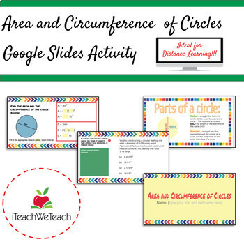 Preview of AREA and CIRCUMFERENCE of CIRCLES | Distance Learning | Google Slide Activity