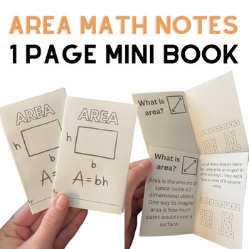Preview of AREA math notes 1 sheet mini booklet (8 pages)/fill in/student template