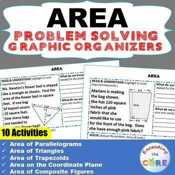 Preview of AREA of TRIANGLE, PARALLELOGRAM, TRAPEZOID Word Problems with Graphic Organizer