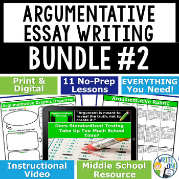 Preview of Argumentative Essay Writing Prompts  Rubric - Graphic Organizer - Outline - Quiz