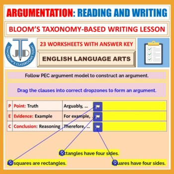 Preview of ARGUMENTATION: READING AND WRITING - 23 WORKSHEETS WITH ANSWERS