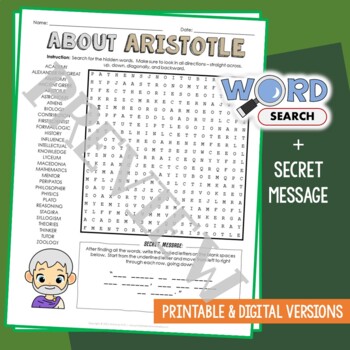 Preview of ARISTOTLE Word Search Puzzle Activity Vocabulary Worksheet Secret Code