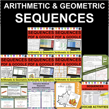 Preview of ARITHMETIC GEOMETRIC SEQUENCES BUNDLE Common Ratio Difference (PDF & GOOGLE)