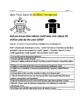 Preview of ARITIFICIAL INTELLIGENCE QUIZ:  GRS. 4-8, ROBOTICS/ GIFTED
