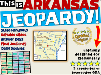 Preview of ARKANSAS STATE JEOPARDY GAME! handouts, answer keys, interactive game board