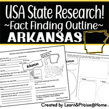 Preview of ARKANSAS State Research Report: Brainstorm & Fact Page Outline | SOCIAL STUDIES