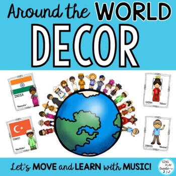 Preview of Elementary Classroom Around the WORLD DÉCOR: Hello Words, Flags, Bulletin Board