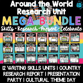 Preview of AROUND THE WORLD RESEARCH UNIT MEGA BUNDLE Writing Skills Report Present Theme