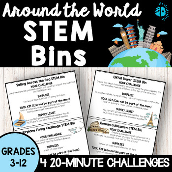 Preview of AROUND THE WORLD STEM BINS | Countries Culture Team Building Group Earth Day
