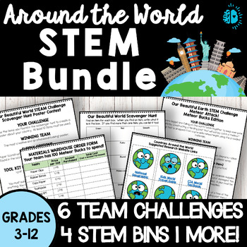 Preview of AROUND THE WORLD STEM & STEAM BUNDLE Bins Challenges Countries Culture Earth Day
