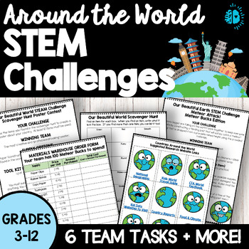 Preview of AROUND THE WORLD STEM & STEAM CHALLENGES Countries Culture Group Work Earth Day