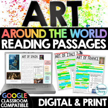Preview of ART Around the World Reading Passages Google Classroom France Italy Spain Japan