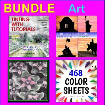 Preview of ART BUNDLE: Watercolors, Painting, Color Sheets, Art Lessons, Veterans Day (K-7)