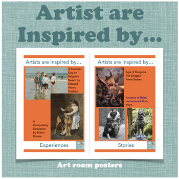 Preview of ART CLASSROOM x14 Posters Inspiration IDEAS for young artists in 3rd-8th grade