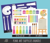 ART SUPPLIES Clipart, Pink Art Supplies, SCHOOL Clipart, Commercial Use,  Back to School, Teachers, Art, Paint, Colors, Brushes, Colors, Oleo 
