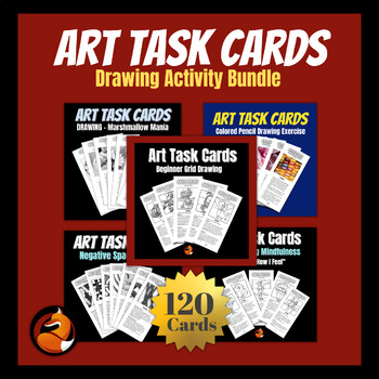 Preview of ART TASK CARDS Bundle Drawing Activity 120 Set Middle School Art High School Art