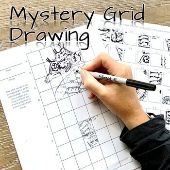 Preview of ART WORKSHEET/SUB PLAN: Mystery Scramble Grid Drawing Middle or High School