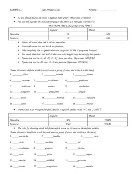 Preview of ARTICLES in Spanish, definite and indefinite with practices
