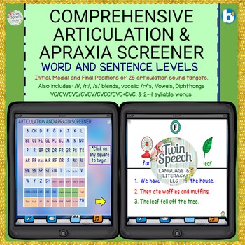Preview of ARTICULATION & APRAXIA SCREENER WORDS AND SENTENCE LEVELS Boom Cards and PDFs