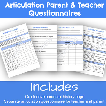 Preview of ARTICULATION Parent and teacher input/questionnaire form