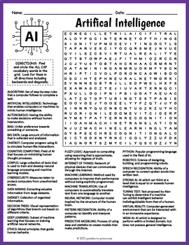Preview of ARTIFICIAL INTELLIGENCE Word Search Puzzle Worksheet Activity