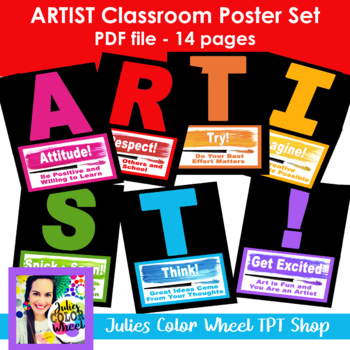 Preview of ARTIST Poster Set, art classroom rules