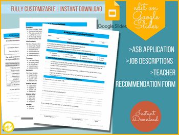 Preview of ASB Leadership Application Form Student Council| Editable Google Slide Template