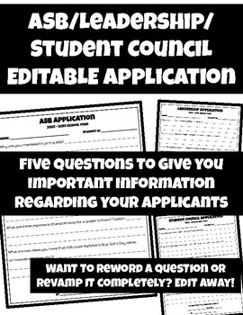 Preview of ASB / Leadership / Student Council Application - Editable