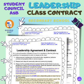 Preview of ASB/Student Council/Leadership Class Contract - Editable
